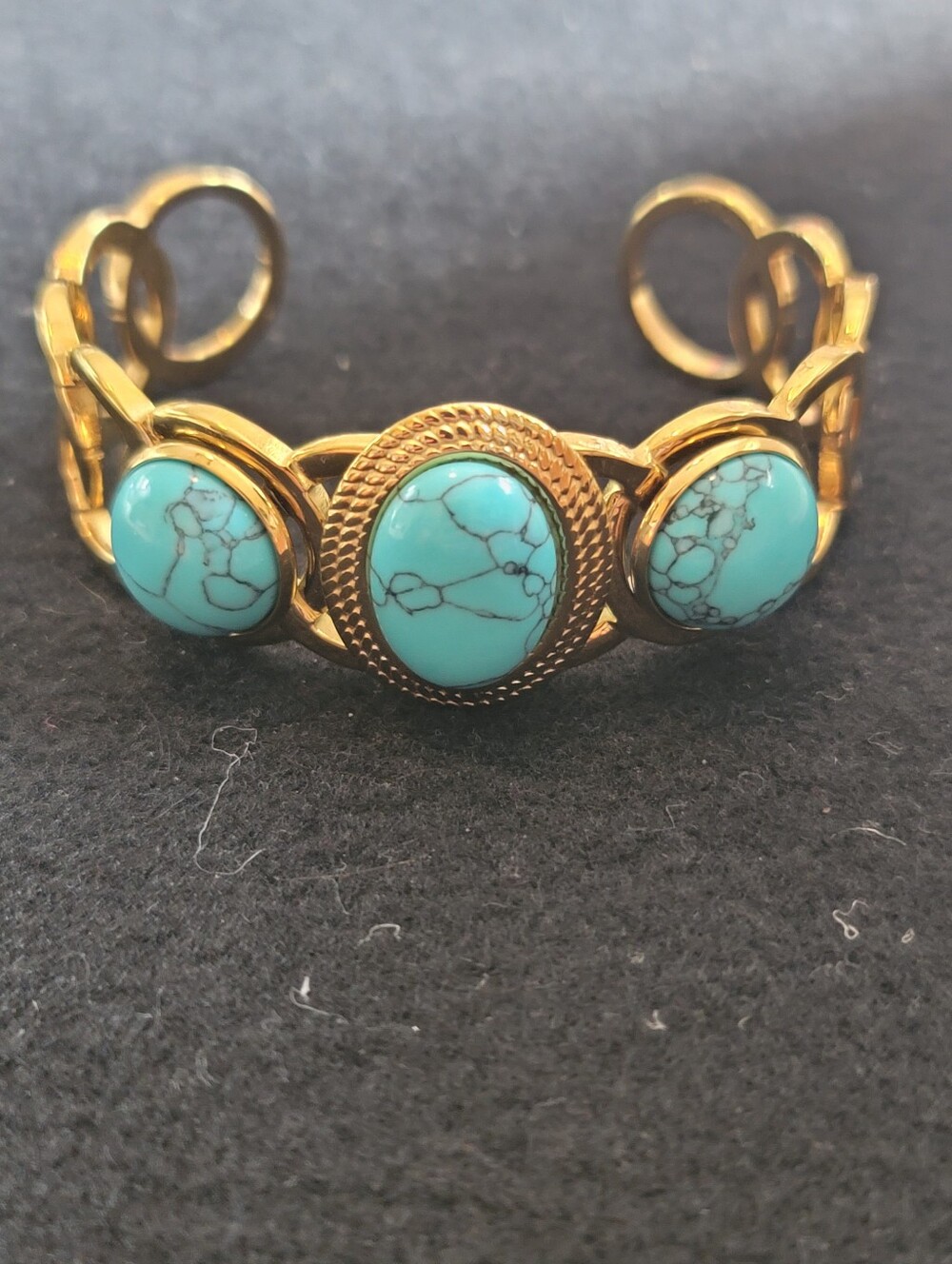 Beautiful Goldtone Cuff Bracelet with Faux Turquoise